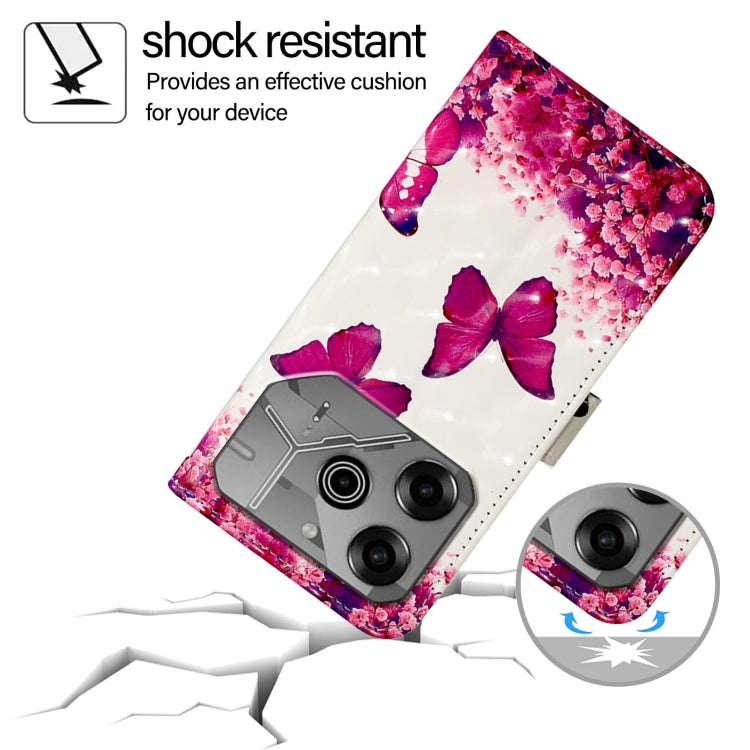 For Tecno Pova 6 Neo 3D Painting Horizontal Flip Leather Phone Case(Rose Butterfly)