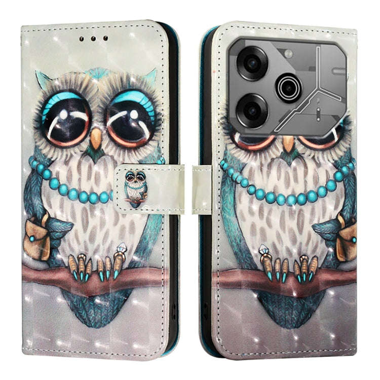 For Tecno Pova 6 Neo 3D Painting Horizontal Flip Leather Phone Case(Grey Owl)