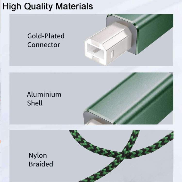 USB 2.0 to Square Port A/B Printer Adapter Cable, Length:2m(Green)