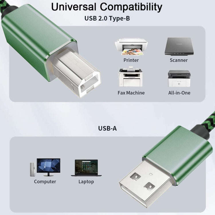 USB 2.0 to Square Port A/B Printer Adapter Cable, Length:2m(Green)