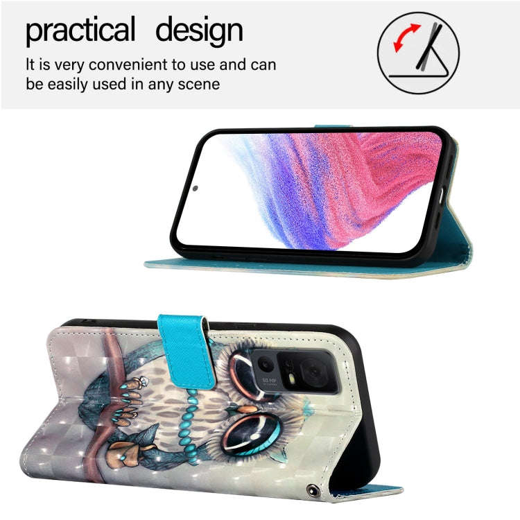 For TCL 40 XL / 40 T T608DL 3D Painting Horizontal Flip Leather Phone Case(Grey Owl)