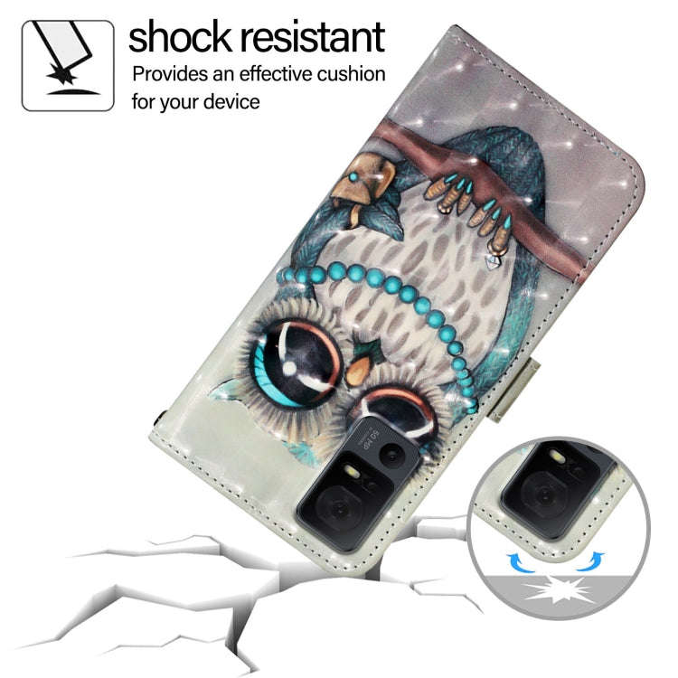 For TCL 40 XL / 40 T T608DL 3D Painting Horizontal Flip Leather Phone Case(Grey Owl)