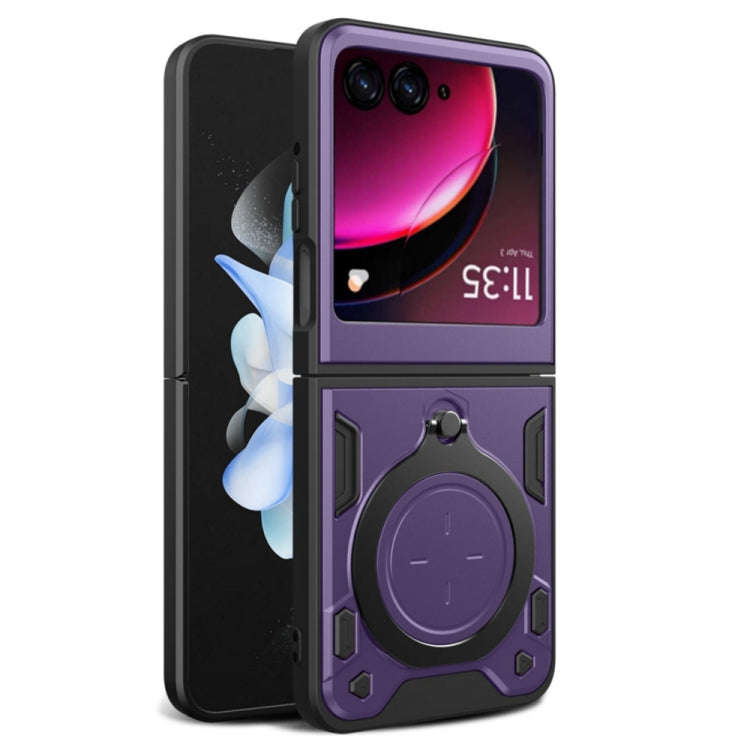 For Motorola Razr 50 CD Texture Magnetic Holder Phone Case(Purple)