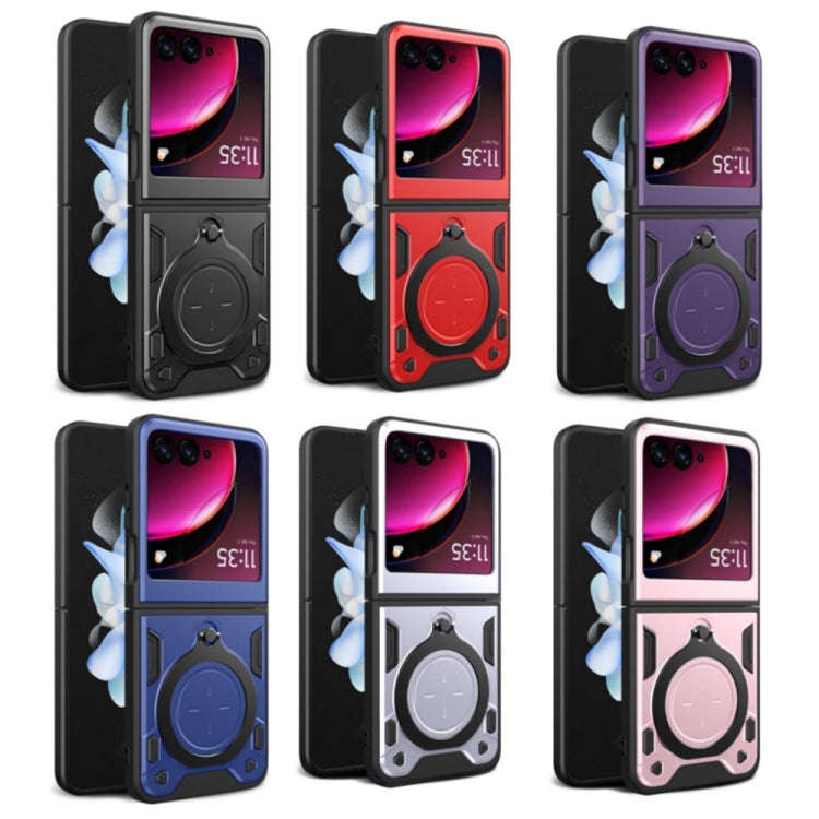 For Motorola Razr 50 CD Texture Magnetic Holder Phone Case(Purple)