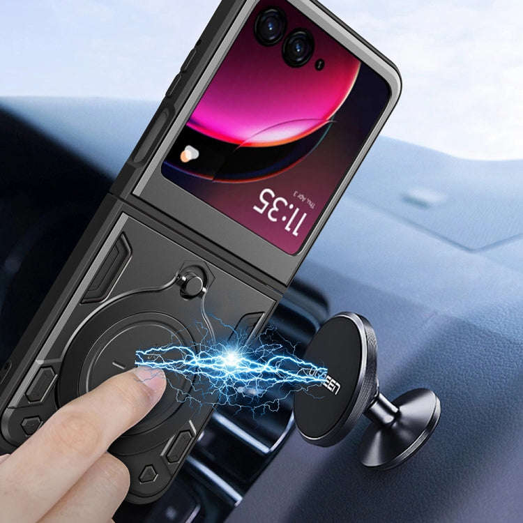 For Motorola Razr 50 CD Texture Magnetic Holder Phone Case(Purple)
