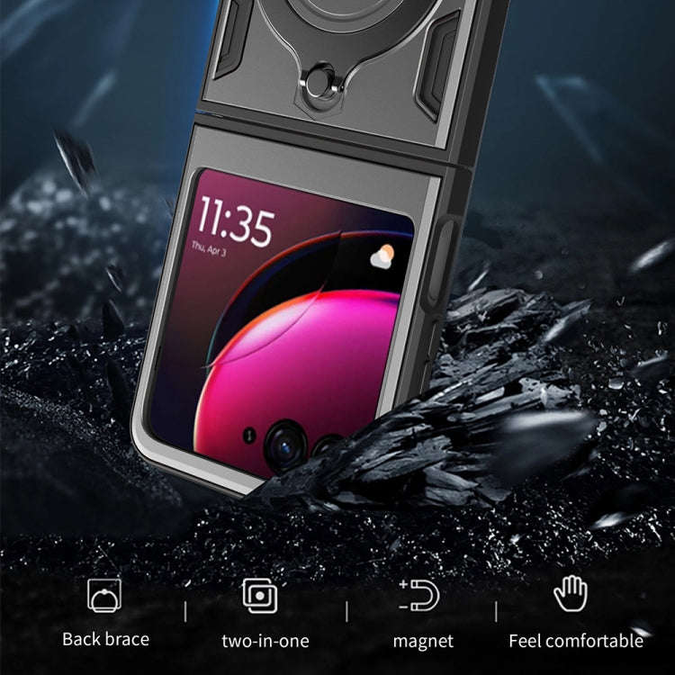 For Motorola Razr 50 CD Texture Magnetic Holder Phone Case(Purple)