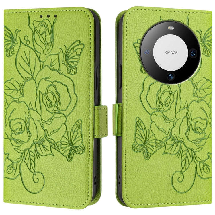 For Huawei Mate 60 Pro / 60 Pro+ Embossed Rose RFID Anti-theft Leather Phone Case(Green)