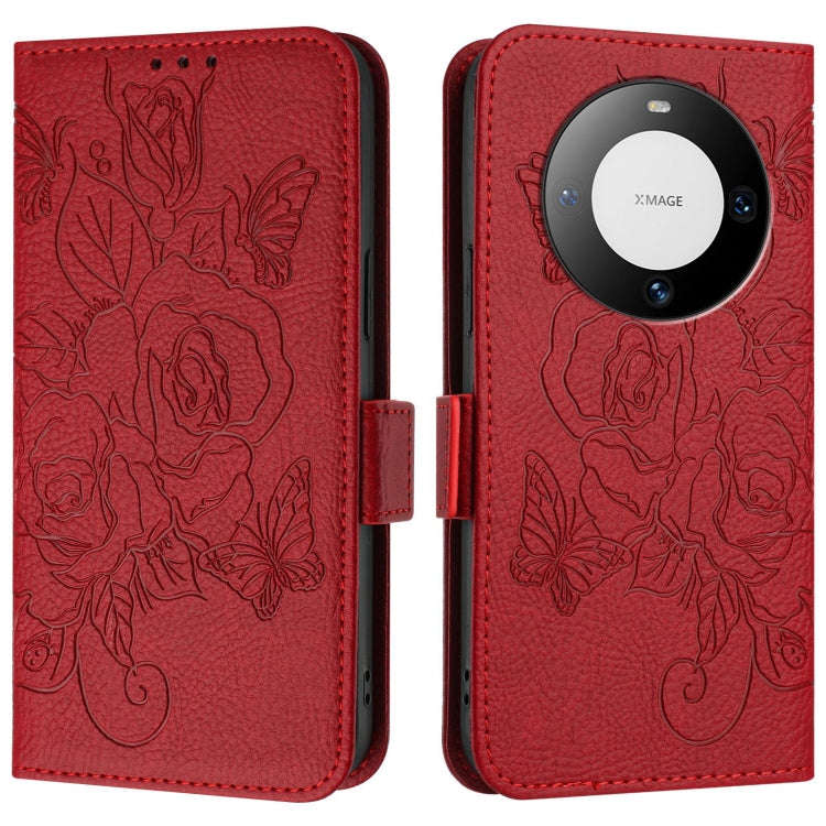 For Huawei Mate 60 Pro / 60 Pro+ Embossed Rose RFID Anti-theft Leather Phone Case(Red)