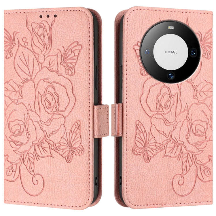 For Huawei Mate 60 Pro / 60 Pro+ Embossed Rose RFID Anti-theft Leather Phone Case(Pink)