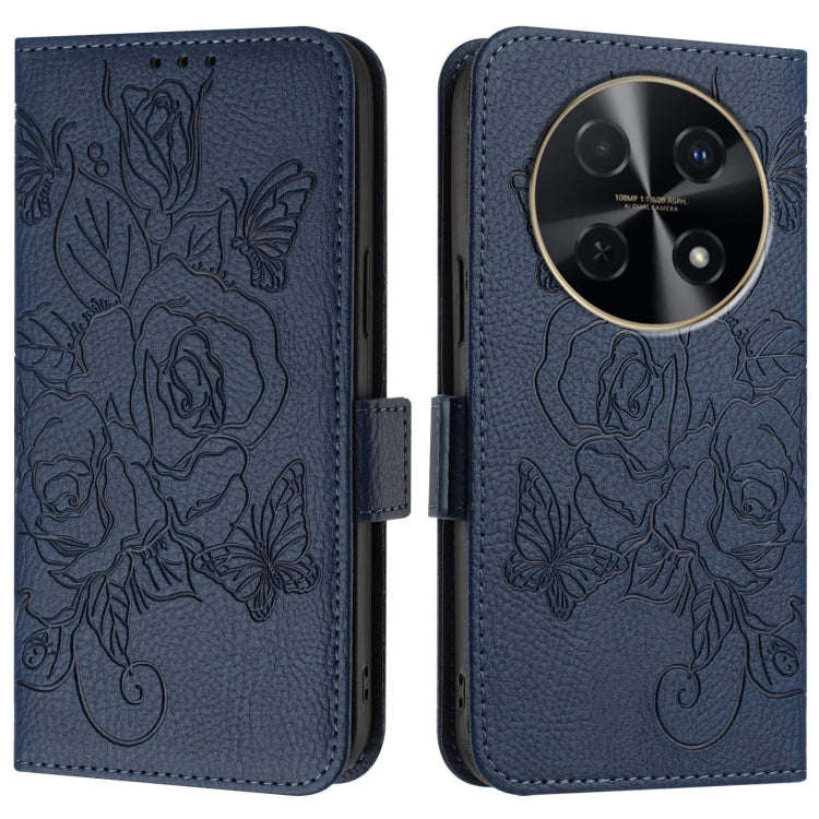 For Huawei nova 12i 4G Embossed Rose RFID Anti-theft Leather Phone Case(Dark Blue)