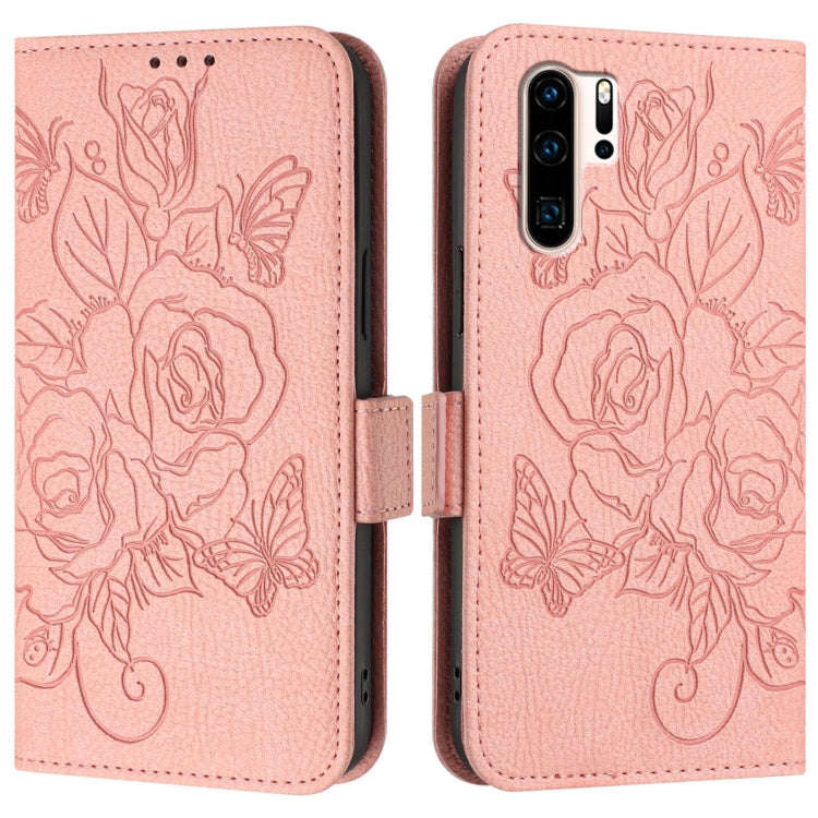 For Huawei P30 Pro Embossed Rose RFID Anti-theft Leather Phone Case(Pink)