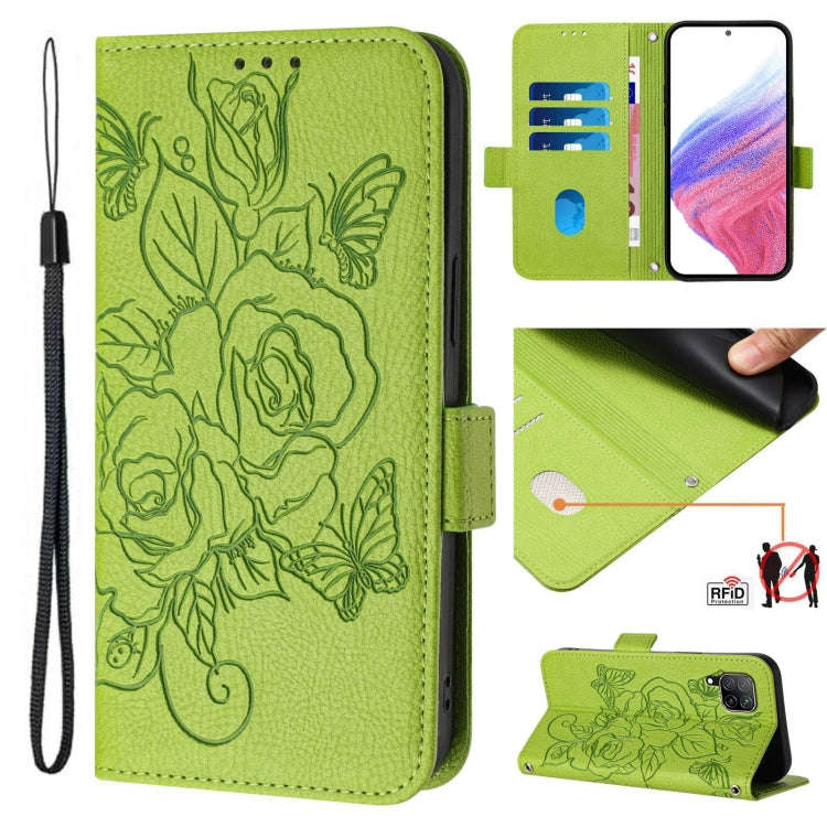 For Huawei P40 Lite / nova 6 SE Embossed Rose RFID Anti-theft Leather Phone Case(Green)