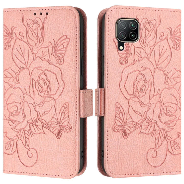For Huawei P40 Lite / nova 6 SE Embossed Rose RFID Anti-theft Leather Phone Case(Pink)
