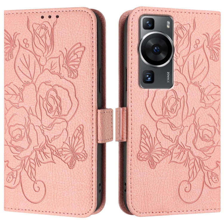 For Huawei P60 / P60 Pro Embossed Rose RFID Anti-theft Leather Phone Case(Pink)