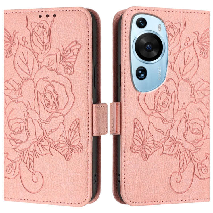 For Huawei P60 Art Embossed Rose RFID Anti-theft Leather Phone Case(Pink)