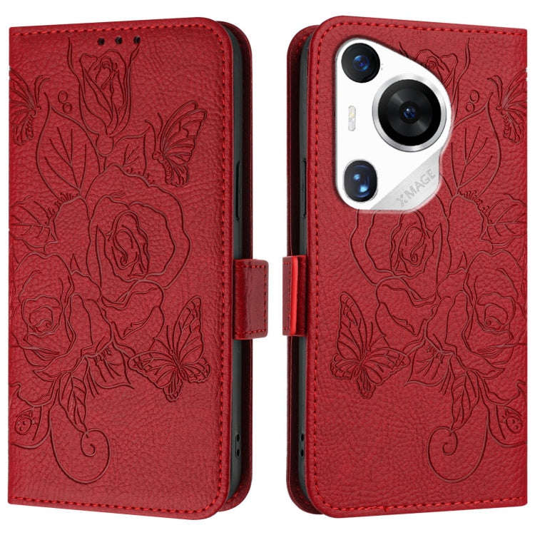 For Huawei Pura 70 Pro Embossed Rose RFID Anti-theft Leather Phone Case(Red)