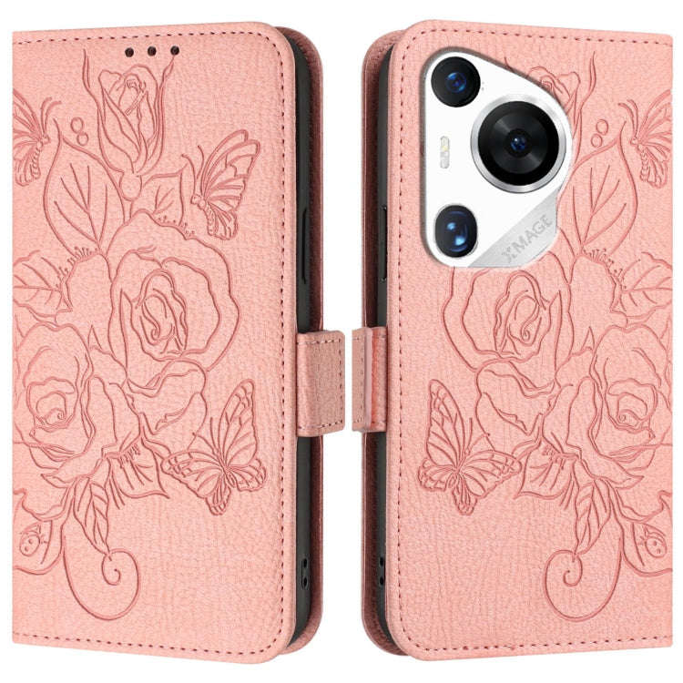 For Huawei Pura 70 Pro Embossed Rose RFID Anti-theft Leather Phone Case(Pink)