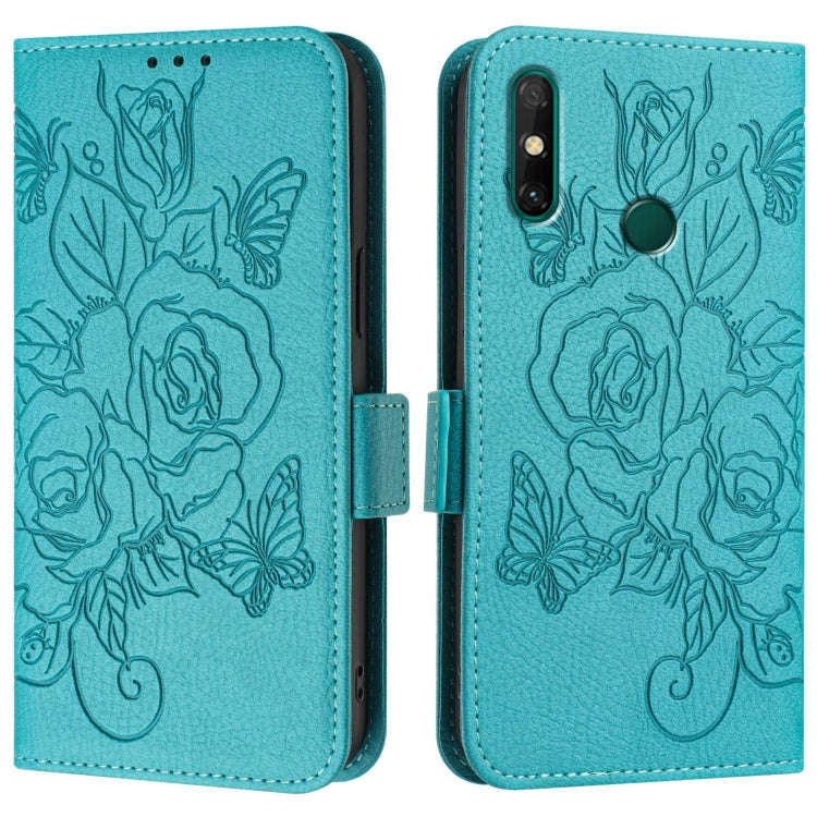 For Huawei Enjoy 20 SE / Y7a 4G Embossed Rose RFID Anti-theft Leather Phone Case(Light Blue)