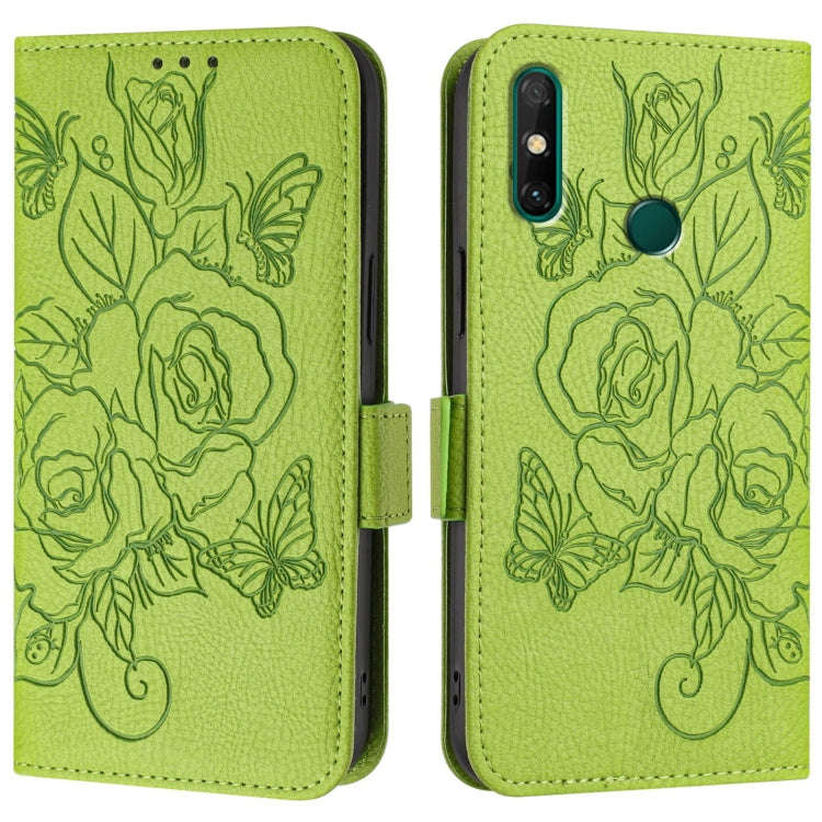 For Huawei P Smart 2021 4G Embossed Rose RFID Anti-theft Leather Phone Case(Green)