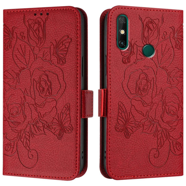 For Huawei P Smart 2021 4G Embossed Rose RFID Anti-theft Leather Phone Case(Red)