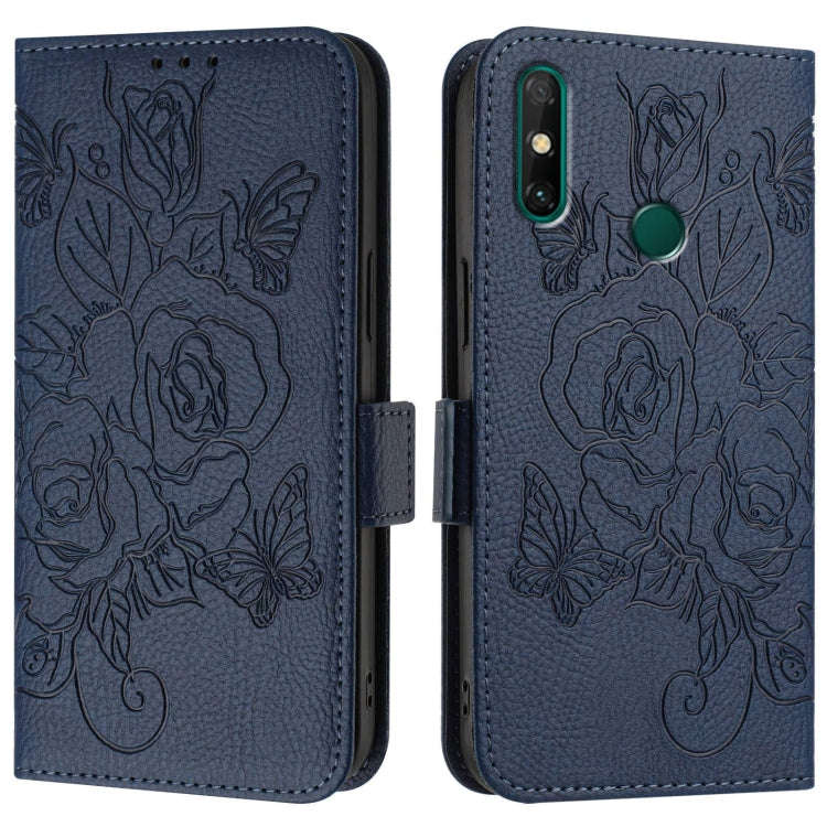 For Huawei P Smart 2021 4G Embossed Rose RFID Anti-theft Leather Phone Case(Dark Blue)