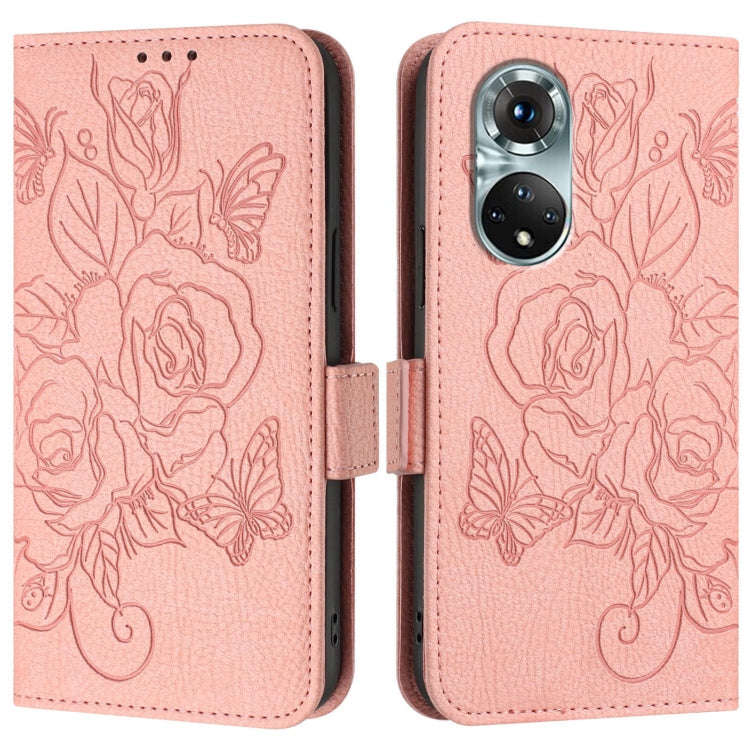 For Huawei nova 9 Embossed Rose RFID Anti-theft Leather Phone Case(Pink)