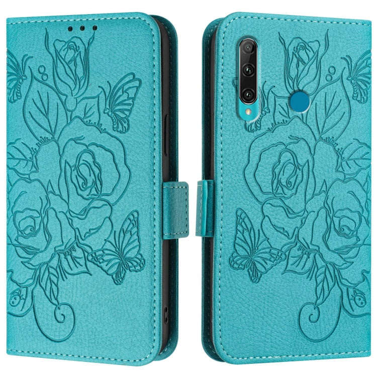 For Honor 20 Lite / 10i / 20e Embossed Rose RFID Anti-theft Leather Phone Case(Light Blue)