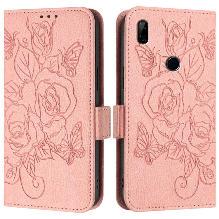 For Honor 9X 4G / Huawei P Smart Z Embossed Rose RFID Anti-theft Leather Phone Case(Pink)