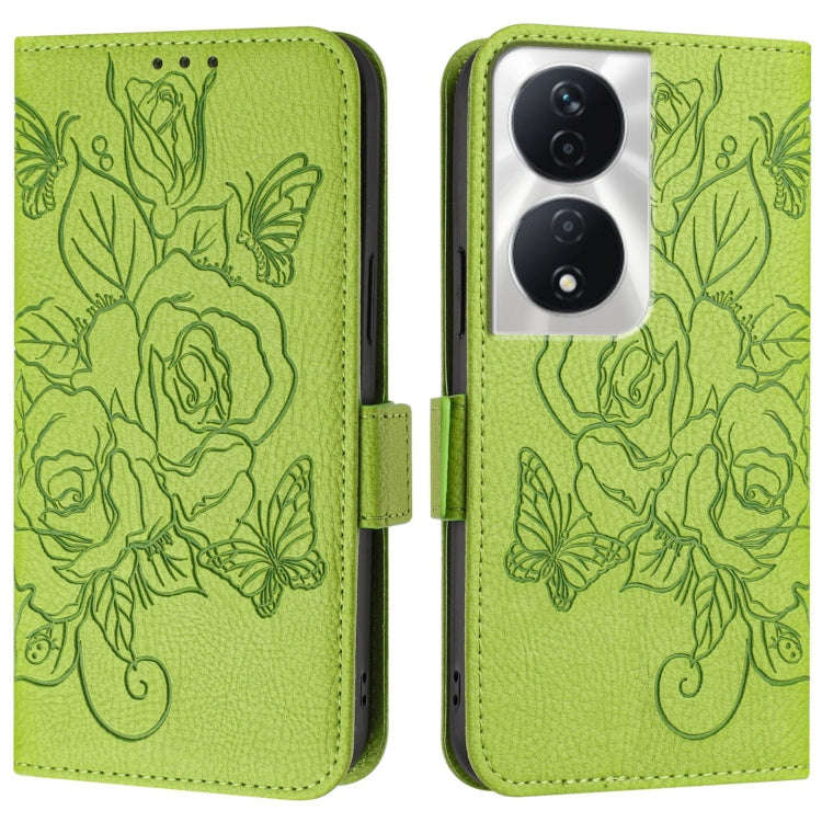 For Honor 90 Smart 5G / X7b 5G / 4G Embossed Rose RFID Anti-theft Leather Phone Case(Green)