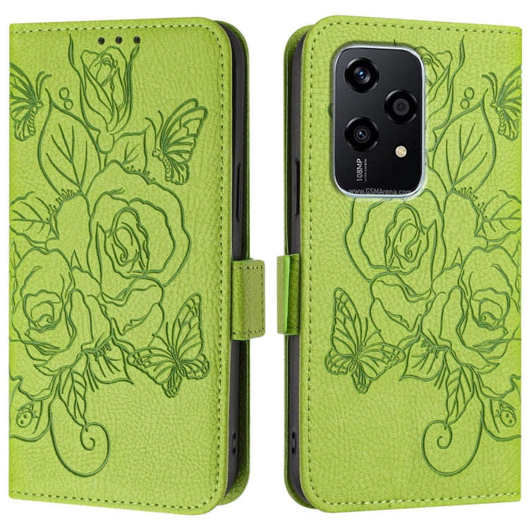 For Honor 200 Lite Global Embossed Rose RFID Anti-theft Leather Phone Case(Green)