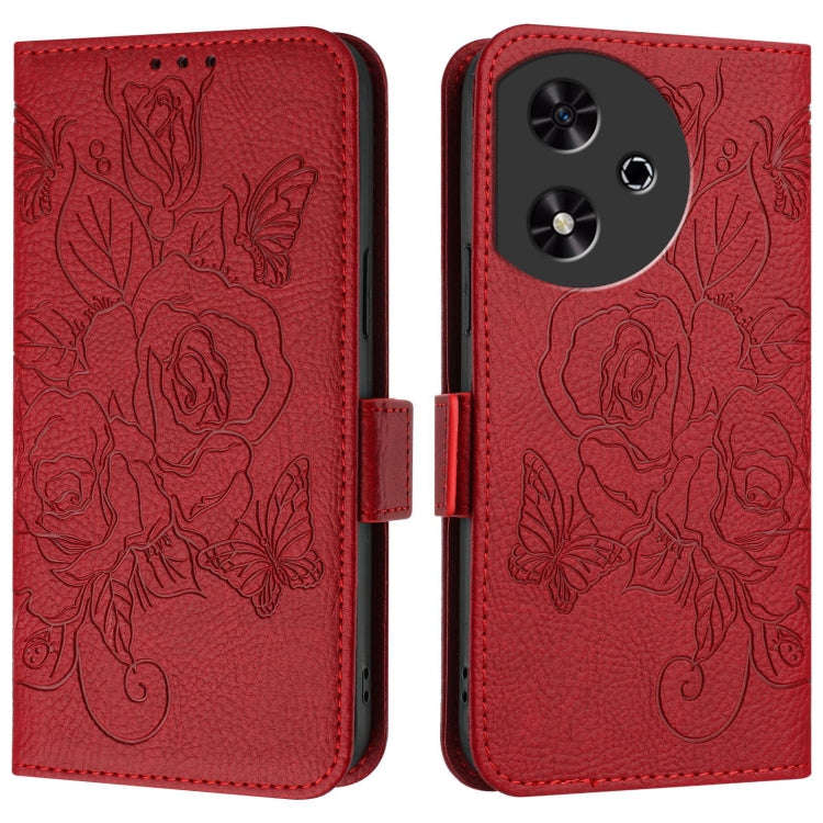 For Honor Play 50 Embossed Rose RFID Anti-theft Leather Phone Case(Red)