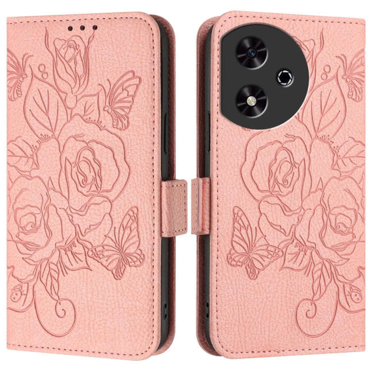 For Honor Play 50 Embossed Rose RFID Anti-theft Leather Phone Case(Pink)