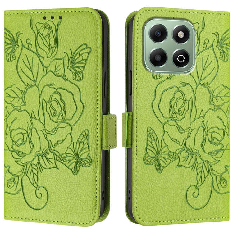 For Honor X6b Embossed Rose RFID Anti-theft Leather Phone Case(Green)