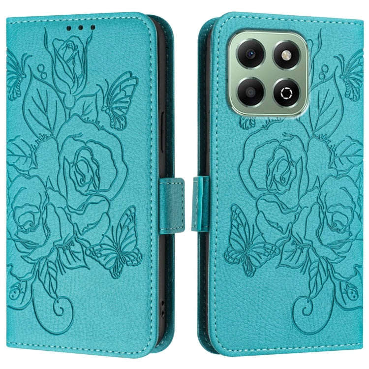For Honor X6b Embossed Rose RFID Anti-theft Leather Phone Case(Light Blue)