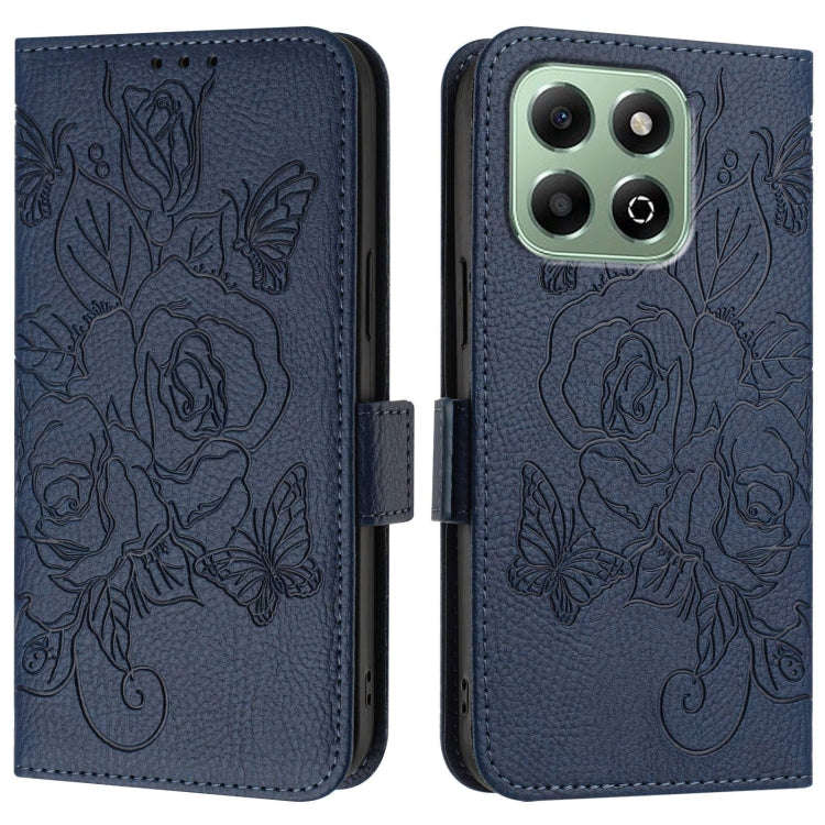 For Honor X6b Embossed Rose RFID Anti-theft Leather Phone Case(Dark Blue)