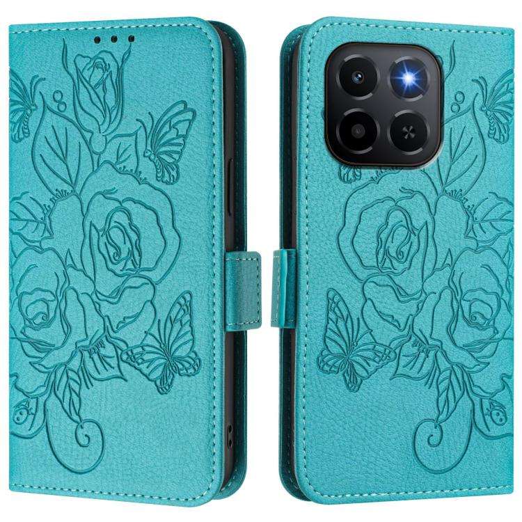 For Honor X6c 4G Embossed Rose RFID Anti-theft Leather Phone Case(Light Blue)