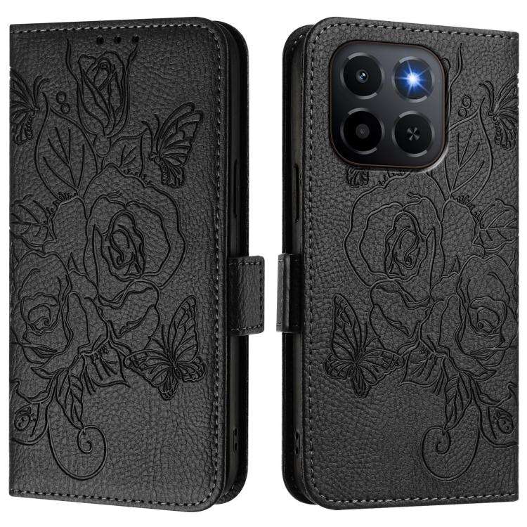 For Honor X6c 4G Embossed Rose RFID Anti-theft Leather Phone Case(Black)