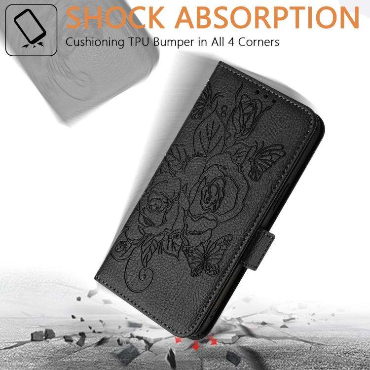 For Honor X6c 4G Embossed Rose RFID Anti-theft Leather Phone Case(Black)