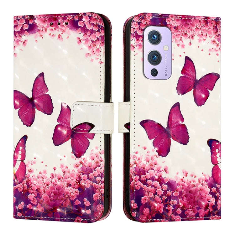 For OnePlus 9 3D Painting Horizontal Flip Leather Phone Case(Rose Butterfly)