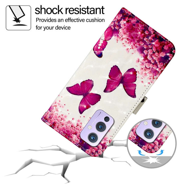 For OnePlus 9 3D Painting Horizontal Flip Leather Phone Case(Rose Butterfly)