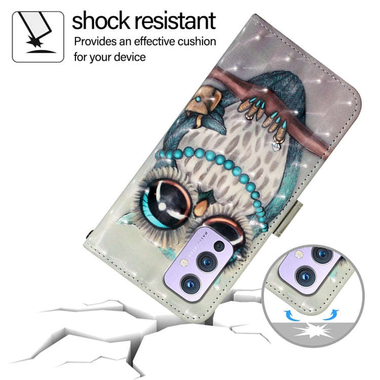 For OnePlus 9 3D Painting Horizontal Flip Leather Phone Case(Grey Owl)