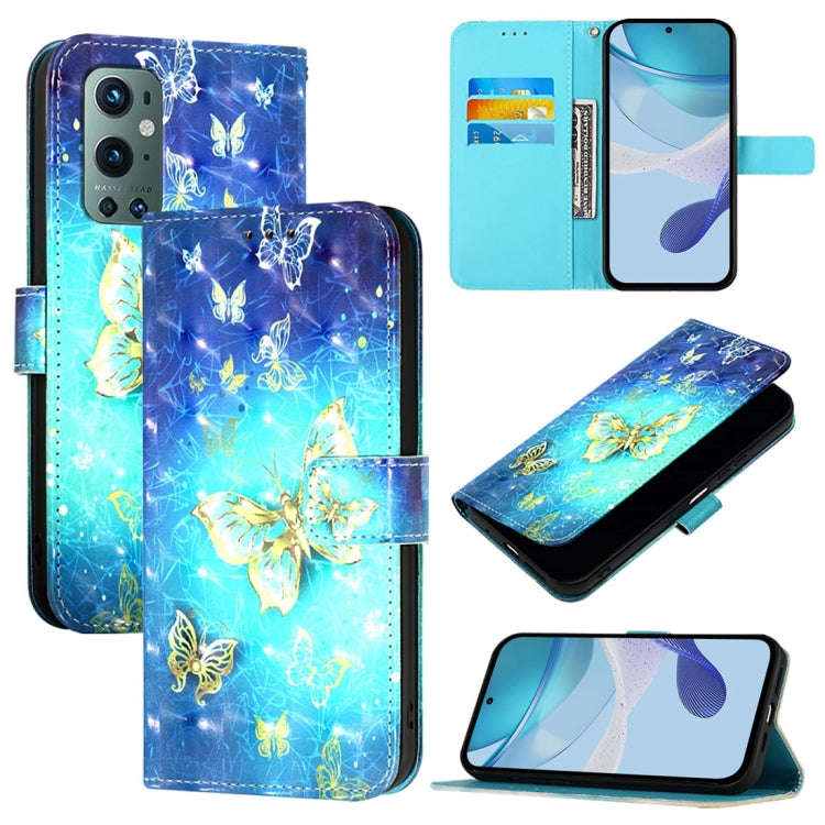 For OnePlus 9 Pro 3D Painting Horizontal Flip Leather Phone Case(Golden Butterfly)