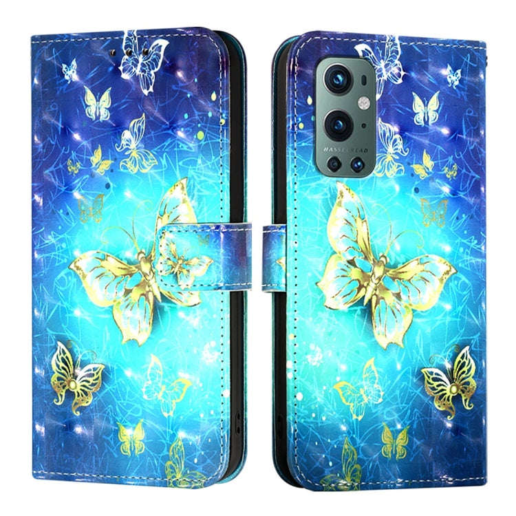 For OnePlus 9 Pro 3D Painting Horizontal Flip Leather Phone Case(Golden Butterfly)
