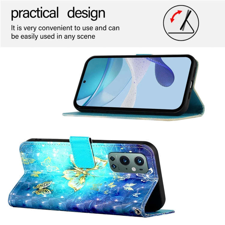 For OnePlus 9 Pro 3D Painting Horizontal Flip Leather Phone Case(Golden Butterfly)