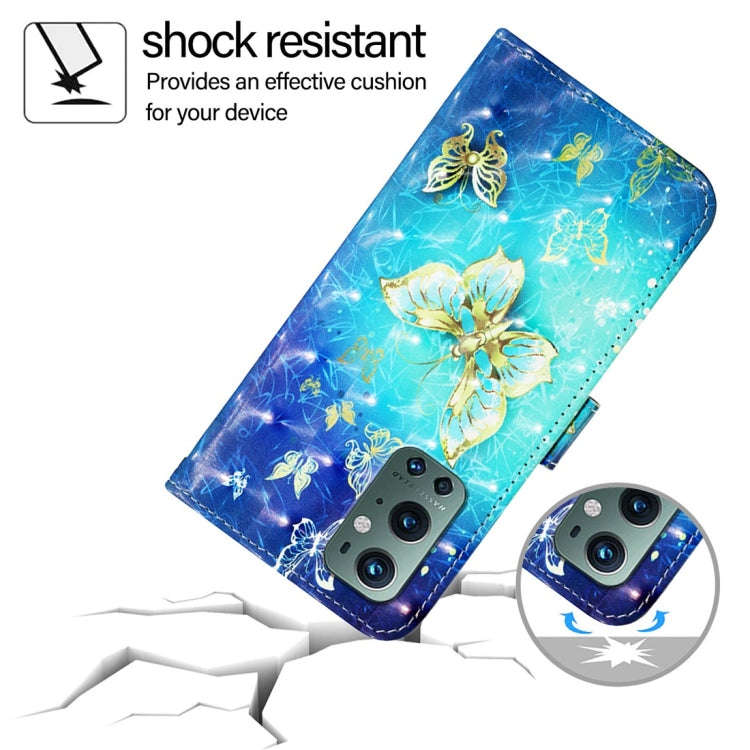 For OnePlus 9 Pro 3D Painting Horizontal Flip Leather Phone Case(Golden Butterfly)