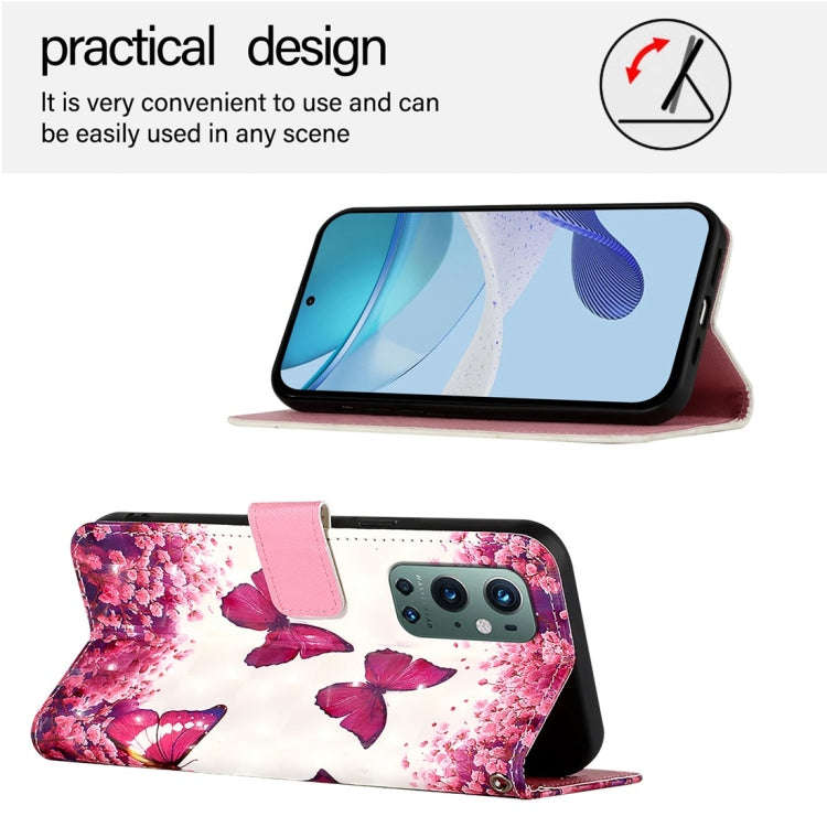 For OnePlus 9 Pro 3D Painting Horizontal Flip Leather Phone Case(Rose Butterfly)