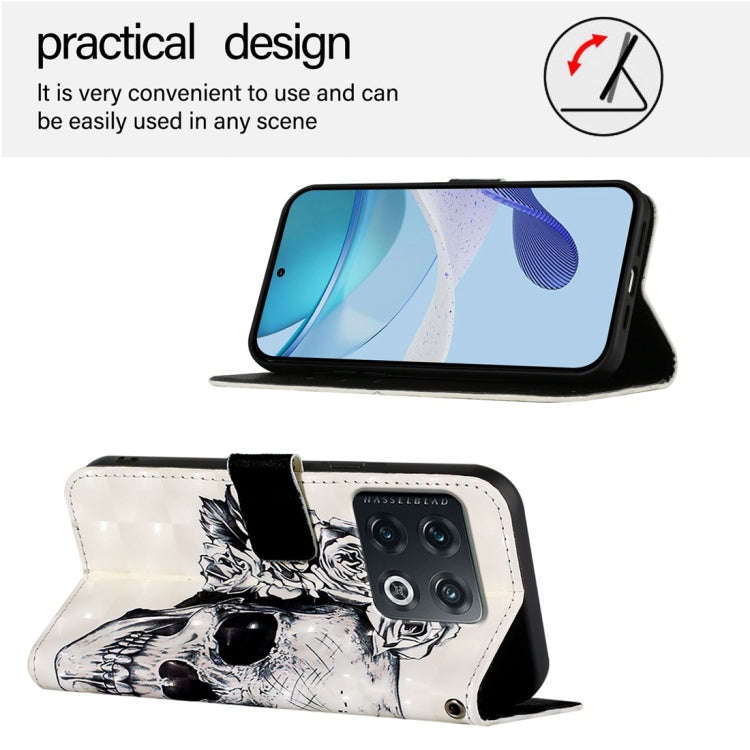 For OnePlus 10 Pro 3D Painting Horizontal Flip Leather Phone Case(Skull)