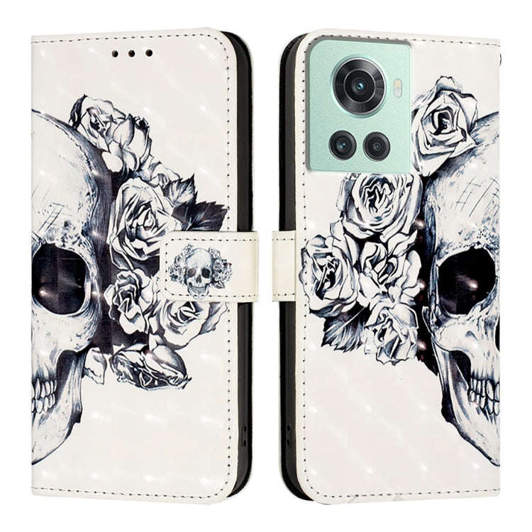 For OnePlus 10R / 10R Prime / OnePlus Ace 3D Painting Horizontal Flip Leather Phone Case(Skull)