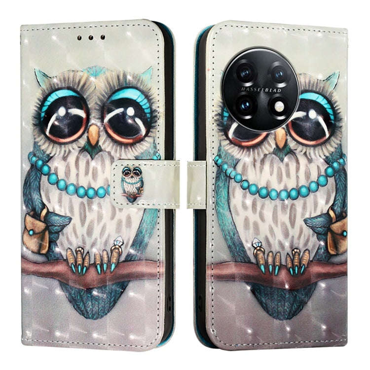 For OnePlus 11 3D Painting Horizontal Flip Leather Phone Case(Grey Owl)
