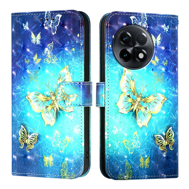 For OnePlus 11R 5G Global 3D Painting Horizontal Flip Leather Phone Case(Golden Butterfly)